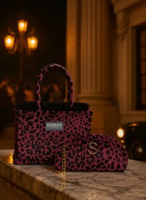 LEOPARD VELVET MAGENTA MEDIUM TOTE BAG (2)